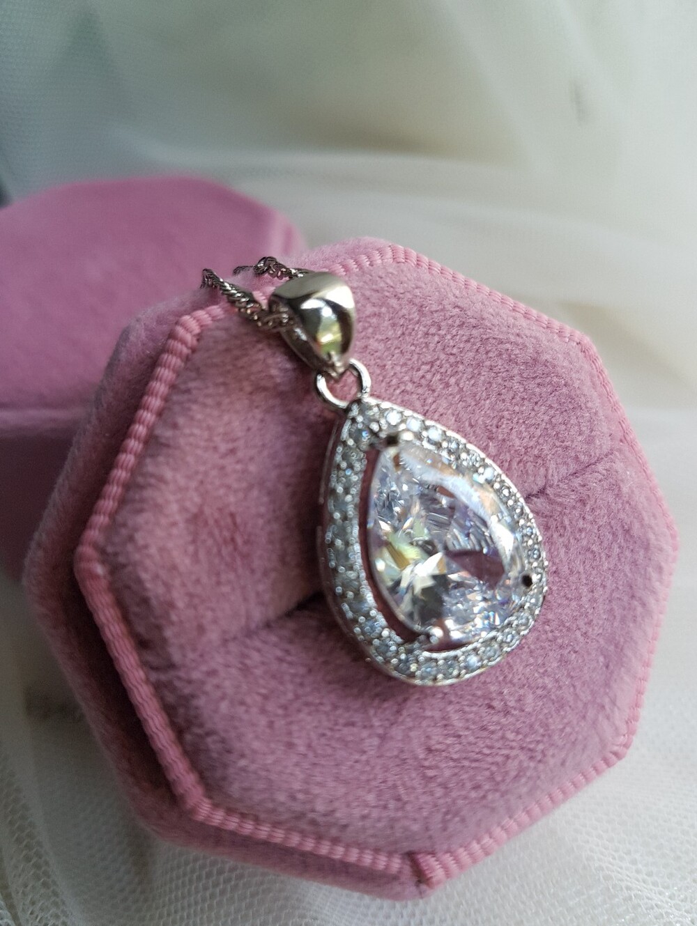 Swarovski Elements 925 Silver Large White Sapphire Teardrop Halo Earrings NEW - Picture 10 of 10